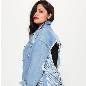 Missguided plus size blue denim shredded jacket.
